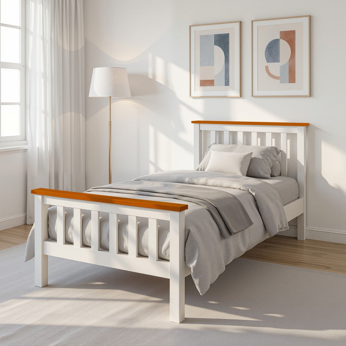 TWSC Bed Frame Single Size Wooden White PONY