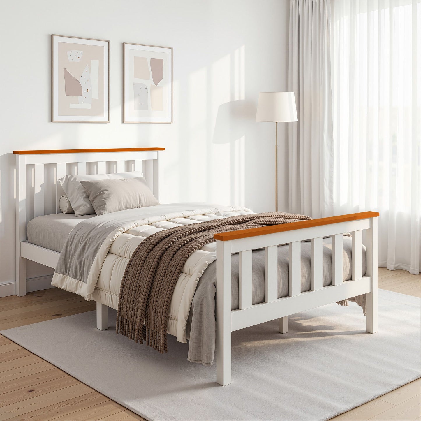 TWSC Bed Frame Single Size Wooden White PONY
