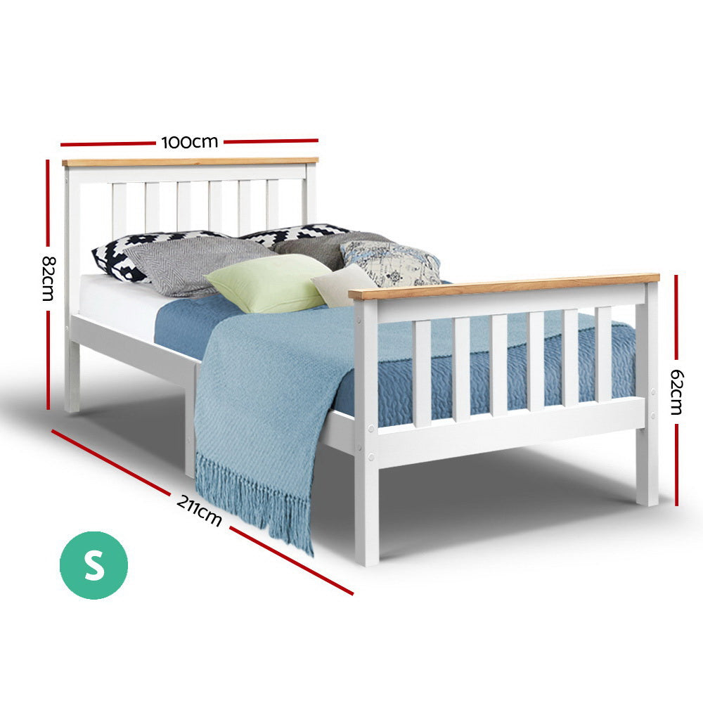 TWSC Bed Frame Single Size Wooden White PONY