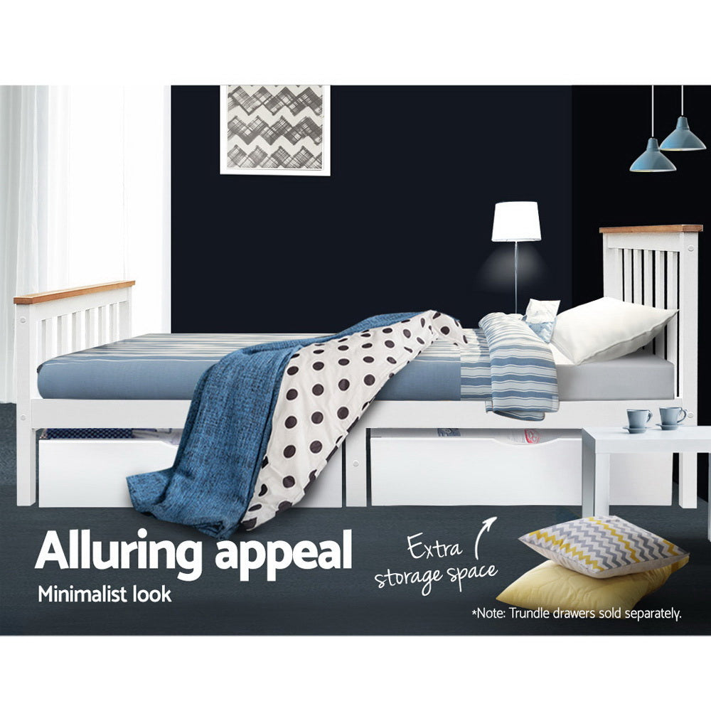 TWSC Bed Frame Single Size Wooden White PONY