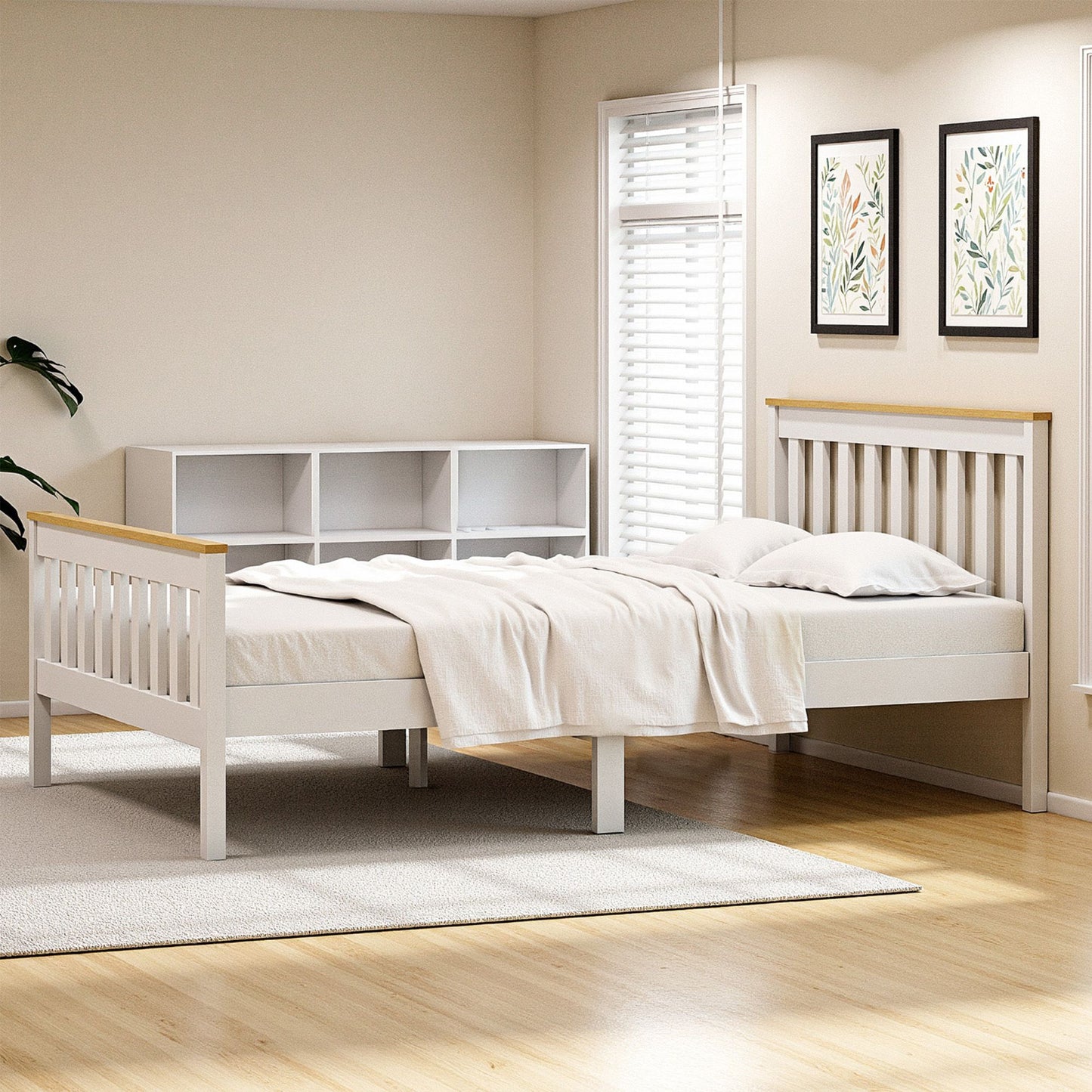 Pony Wooden Bed Frame with 2 Storage Drawers – Single, White, Pine Wood