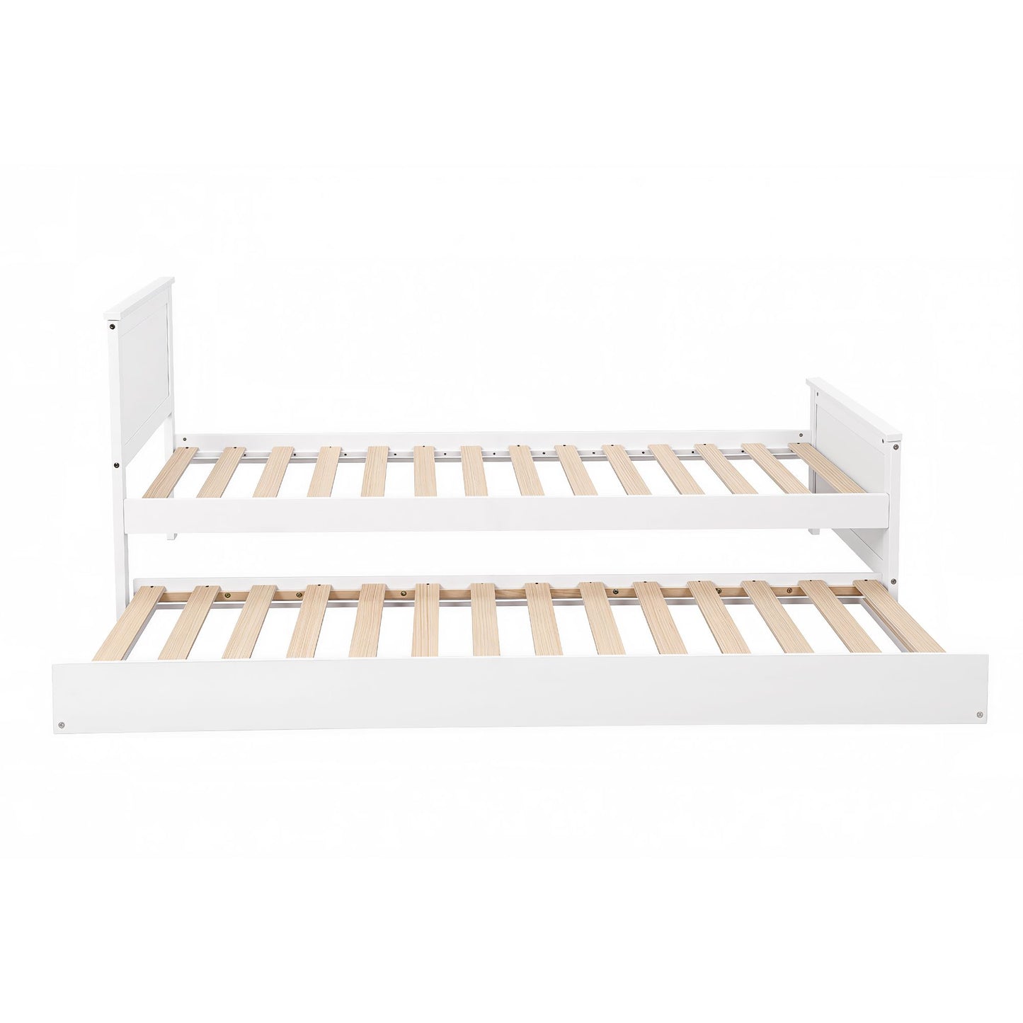 Single Bed Frame with Trundle – Solid Pine Wood, White