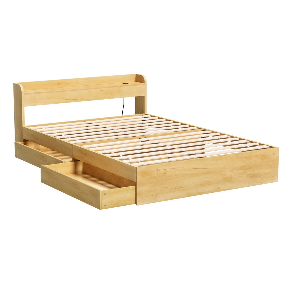 TWSC Bed Frame Double Size with Charging Ports and 2 Drawers AURA