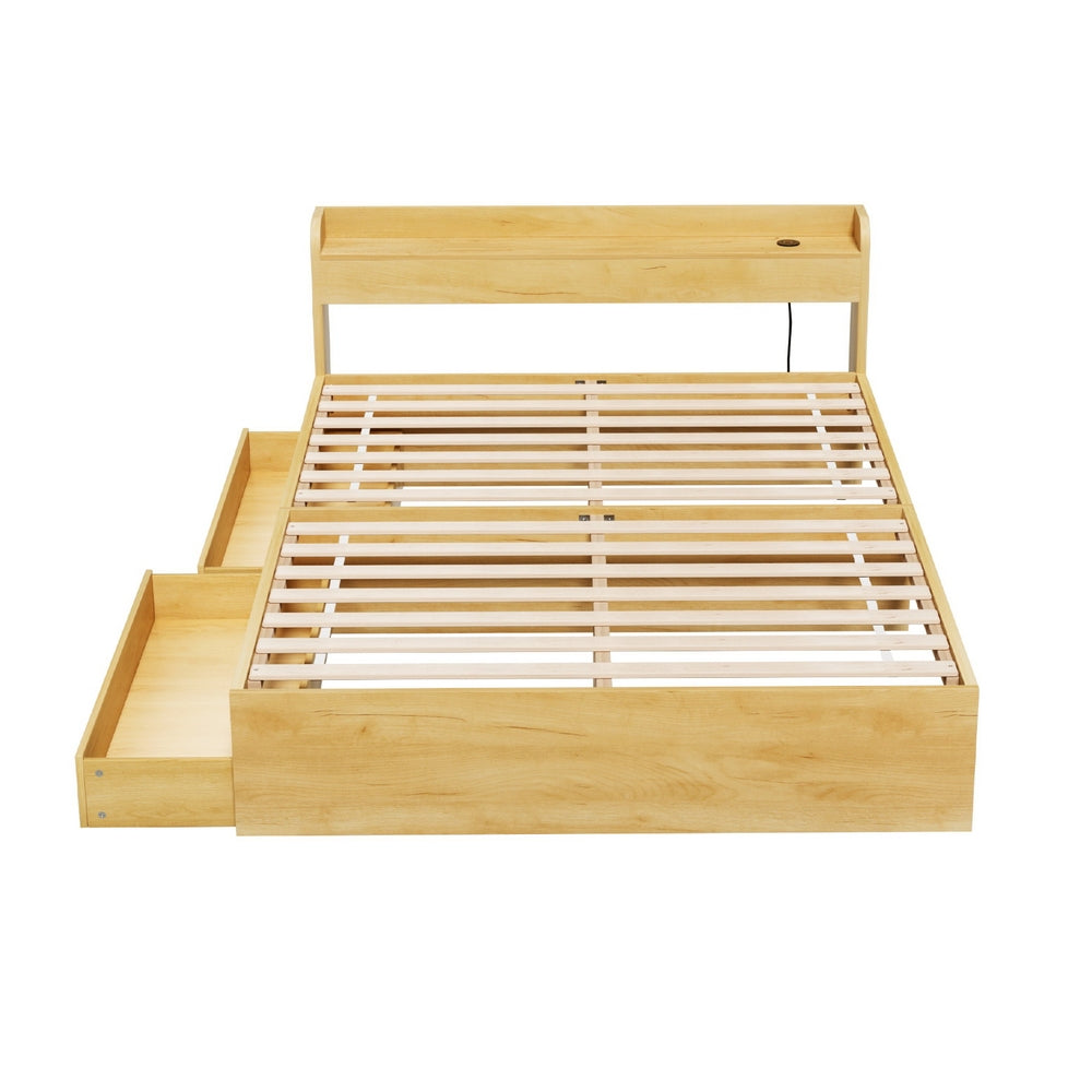 TWSC Bed Frame Double Size with Charging Ports and 2 Drawers AURA
