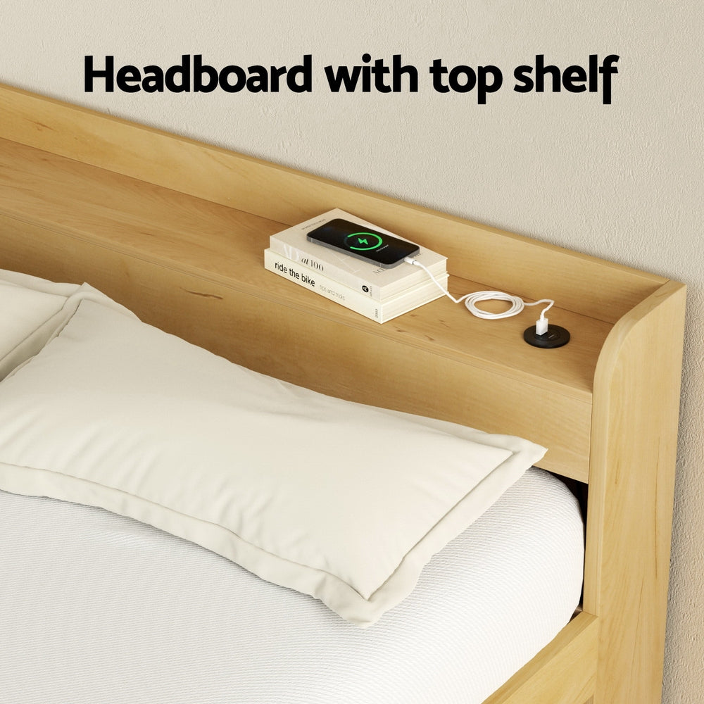TWSC Bed Frame Double Size with Charging Ports and 2 Drawers AURA