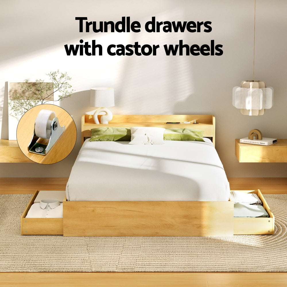TWSC Bed Frame Double Size with Charging Ports and 2 Drawers AURA