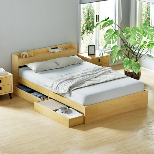 TWSC Bed Frame Double Size with Charging Ports and 2 Drawers AURA