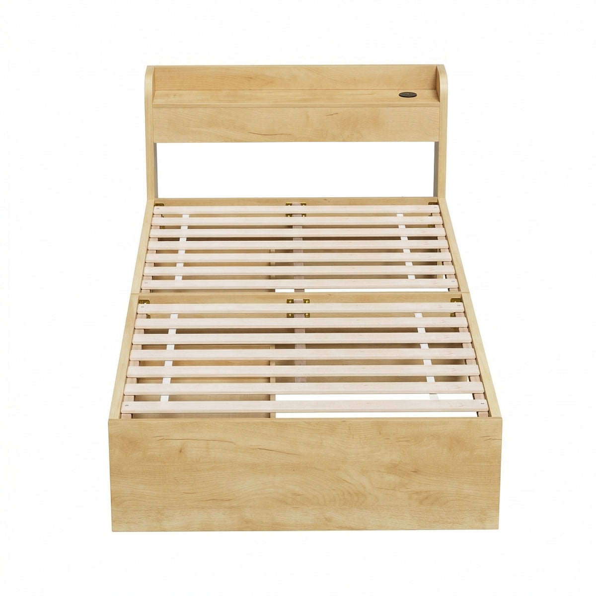 TWSC King Single Bed Frame with 2 Drawers Platform Bed with Headboard Bed Base with USB Ports Natural