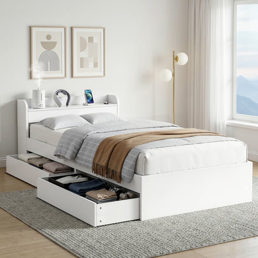 TWSC Bed Frame King Single Size with Charging Ports and 2 Drawers AURA