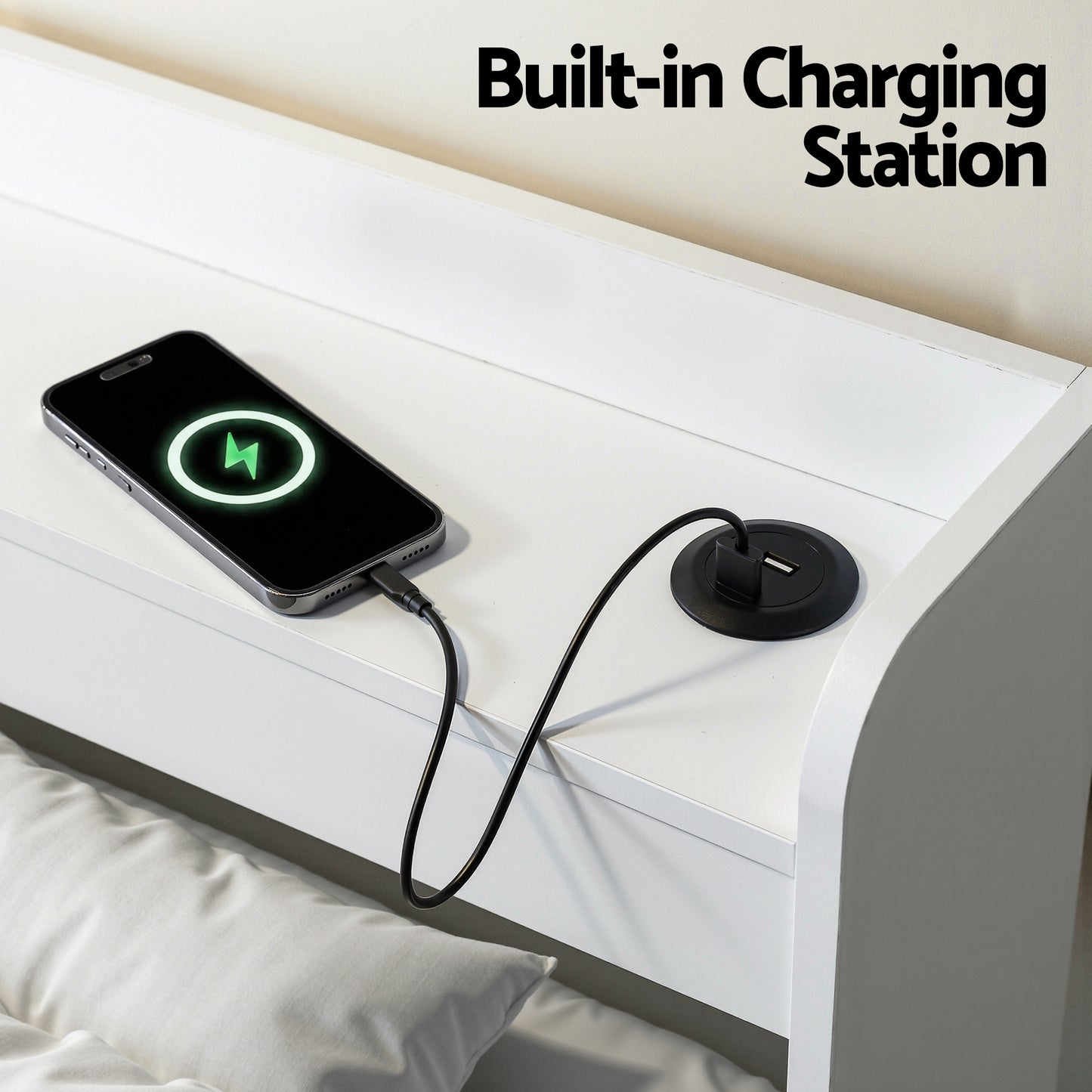 TWSC Bed Frame King Single Size with Charging Ports and 2 Drawers AURA