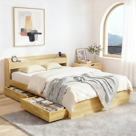 Aura Bed Frame – Queen Size with USB Charging Ports and Storage Drawers