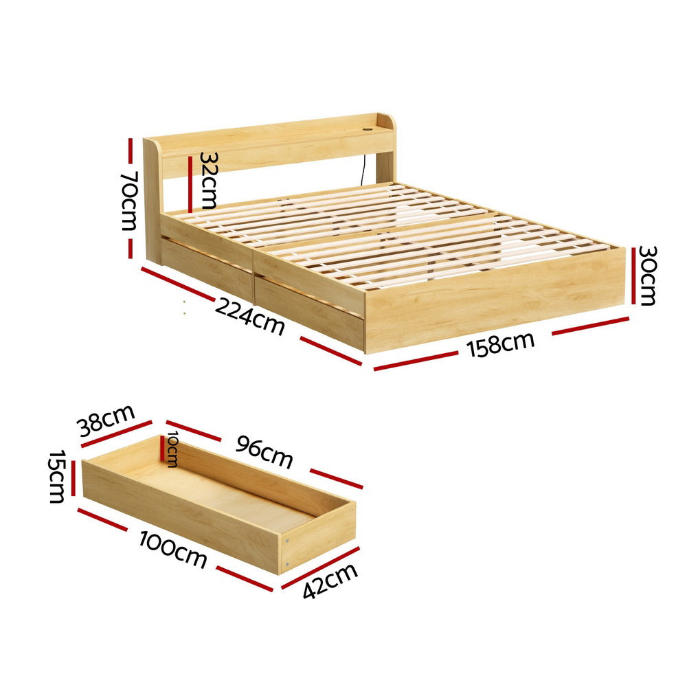 Aura Bed Frame – Queen Size with USB Charging Ports and Storage Drawers