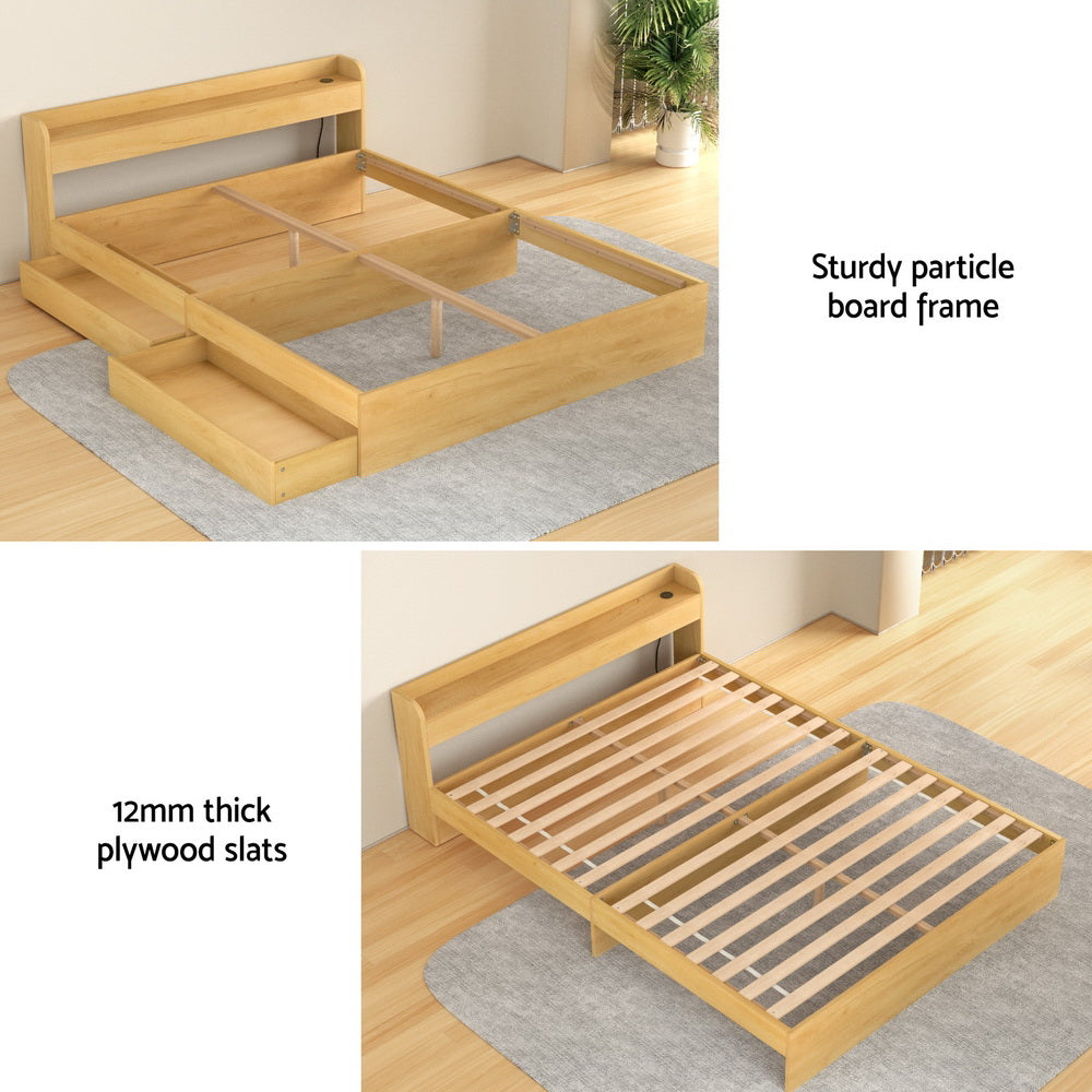 Aura Bed Frame – Queen Size with USB Charging Ports and Storage Drawers