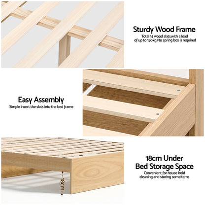 TWSC Single Bed Frame with 2 Storage Drawers Platform Bed Base with USB Ports Sturdy Wooden Slat Support Natural