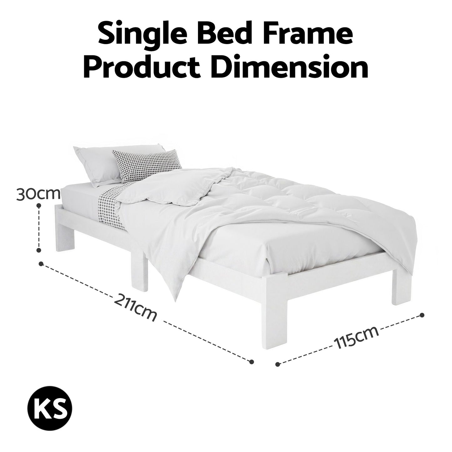 TWSC Bed Frame King Single Size Wooden White JADE