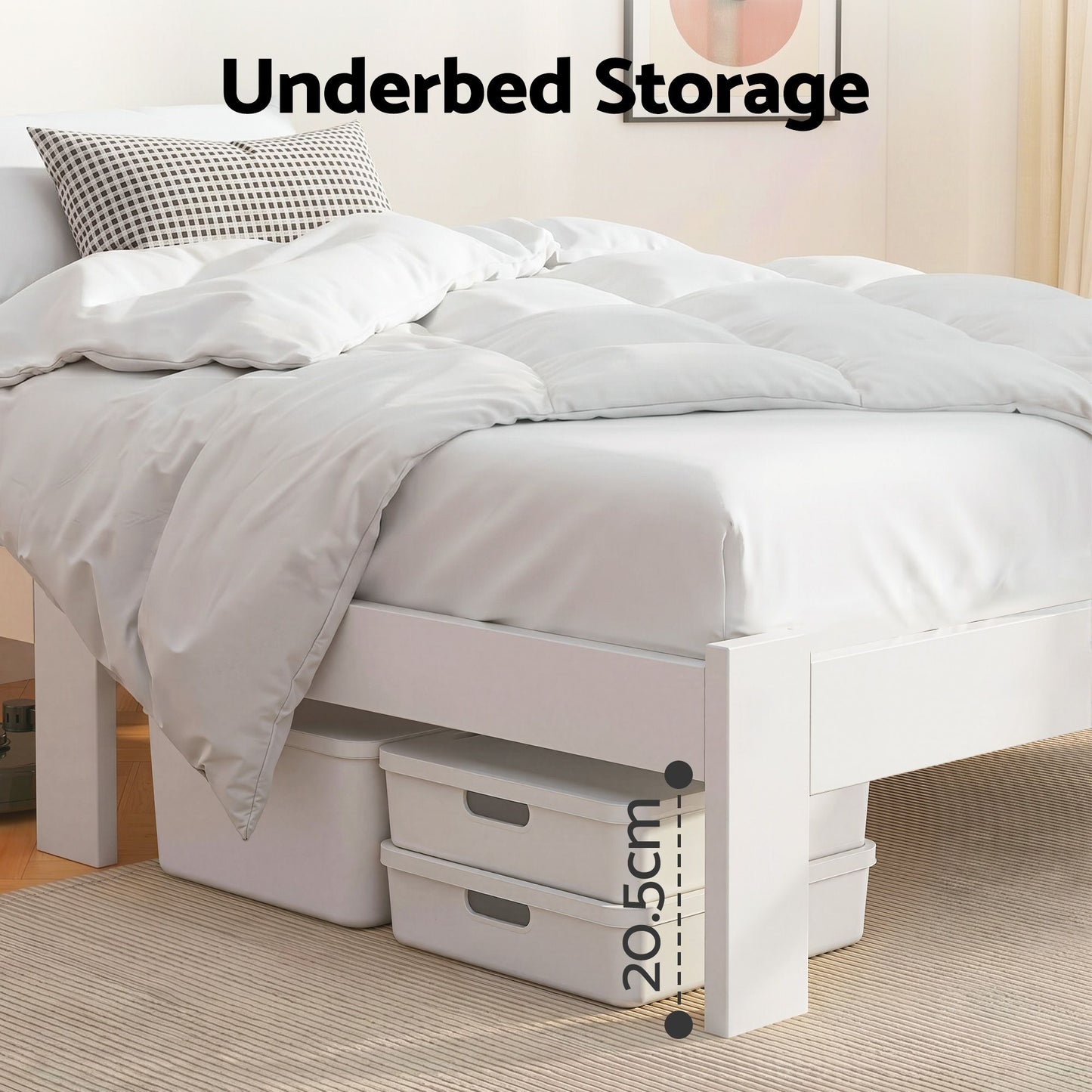 TWSC Bed Frame King Single Size Wooden White JADE