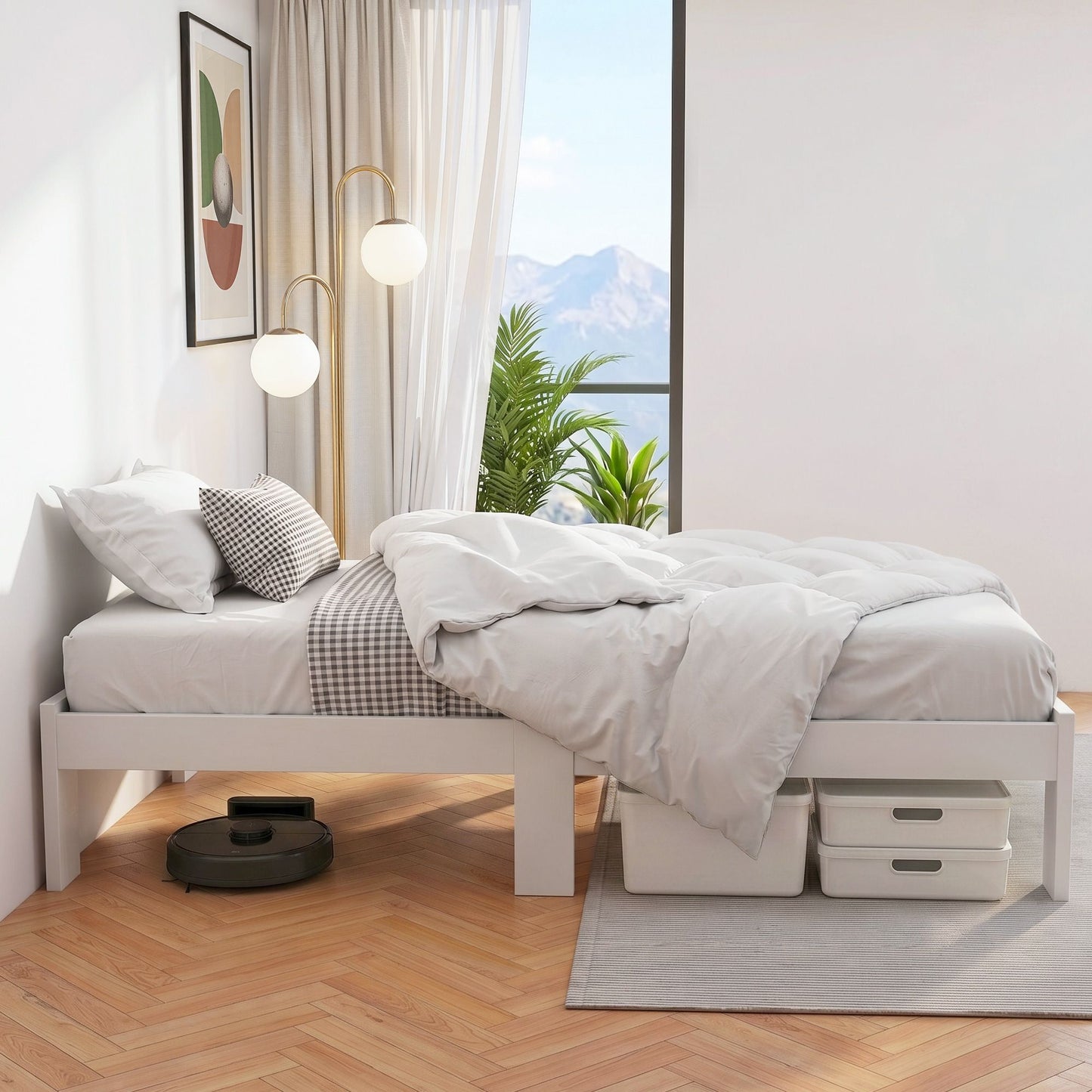 TWSC Bed Frame King Single Size Wooden White JADE