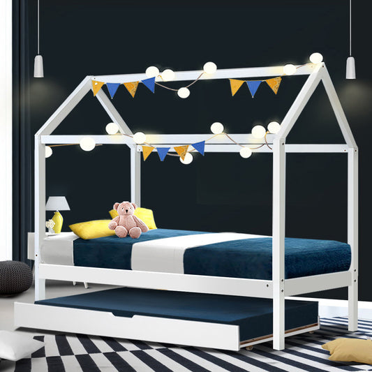Holy Wooden Trundle Daybed – Solid Pine, White, Australian Single Size