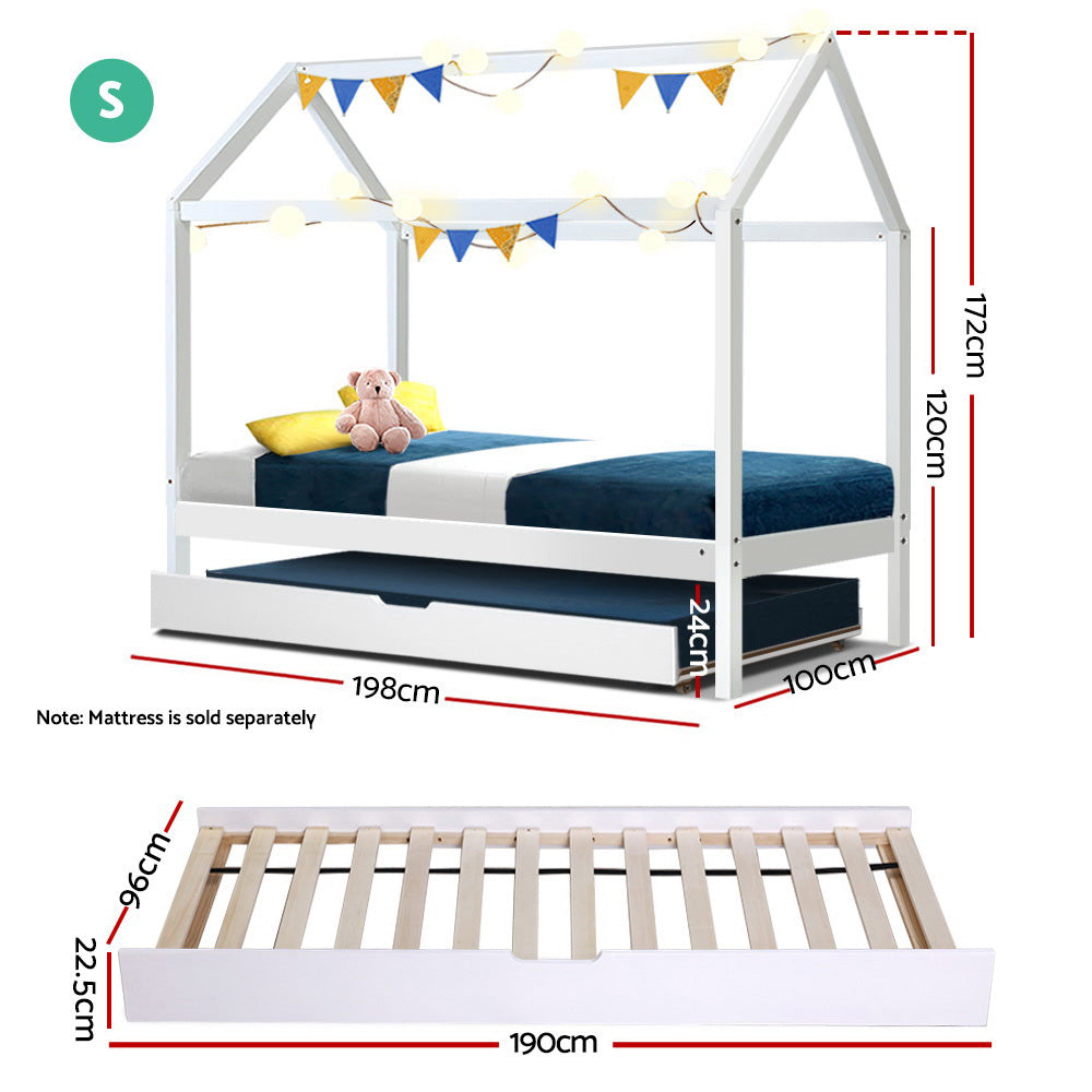 Holy Wooden Trundle Daybed – Solid Pine, White, Australian Single Size
