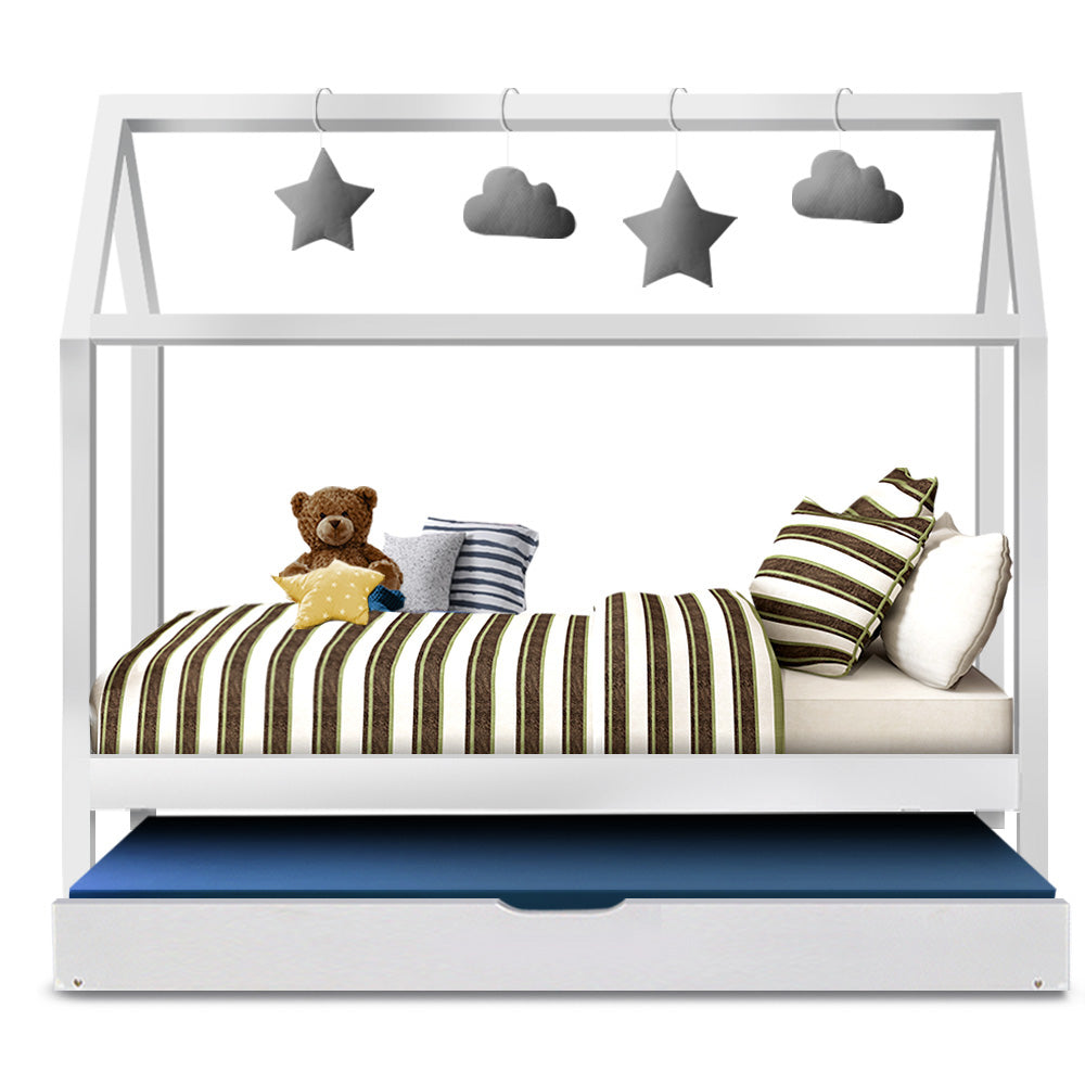 Holy Wooden Trundle Daybed – Solid Pine, White, Australian Single Size