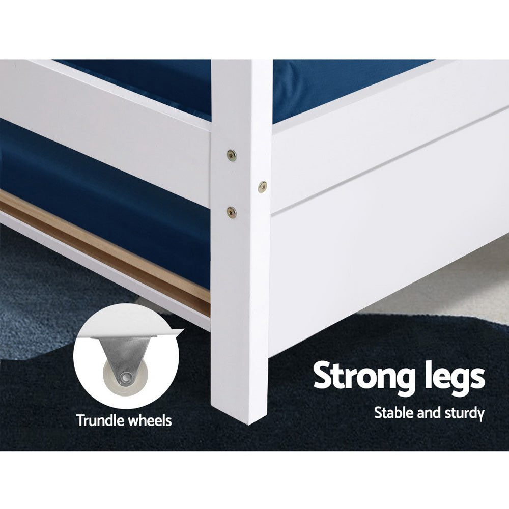 Holy Wooden Trundle Daybed – Solid Pine, White, Australian Single Size