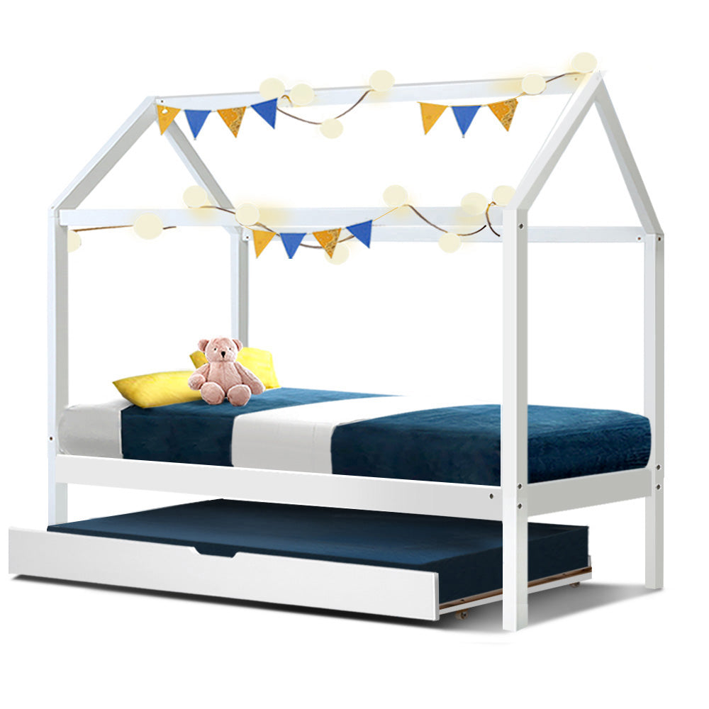 Holy Wooden Trundle Daybed – Solid Pine, White, Australian Single Size