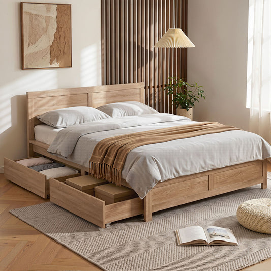 TWSC Double Bed Frame with 2 Drawers Bedroom Furniture