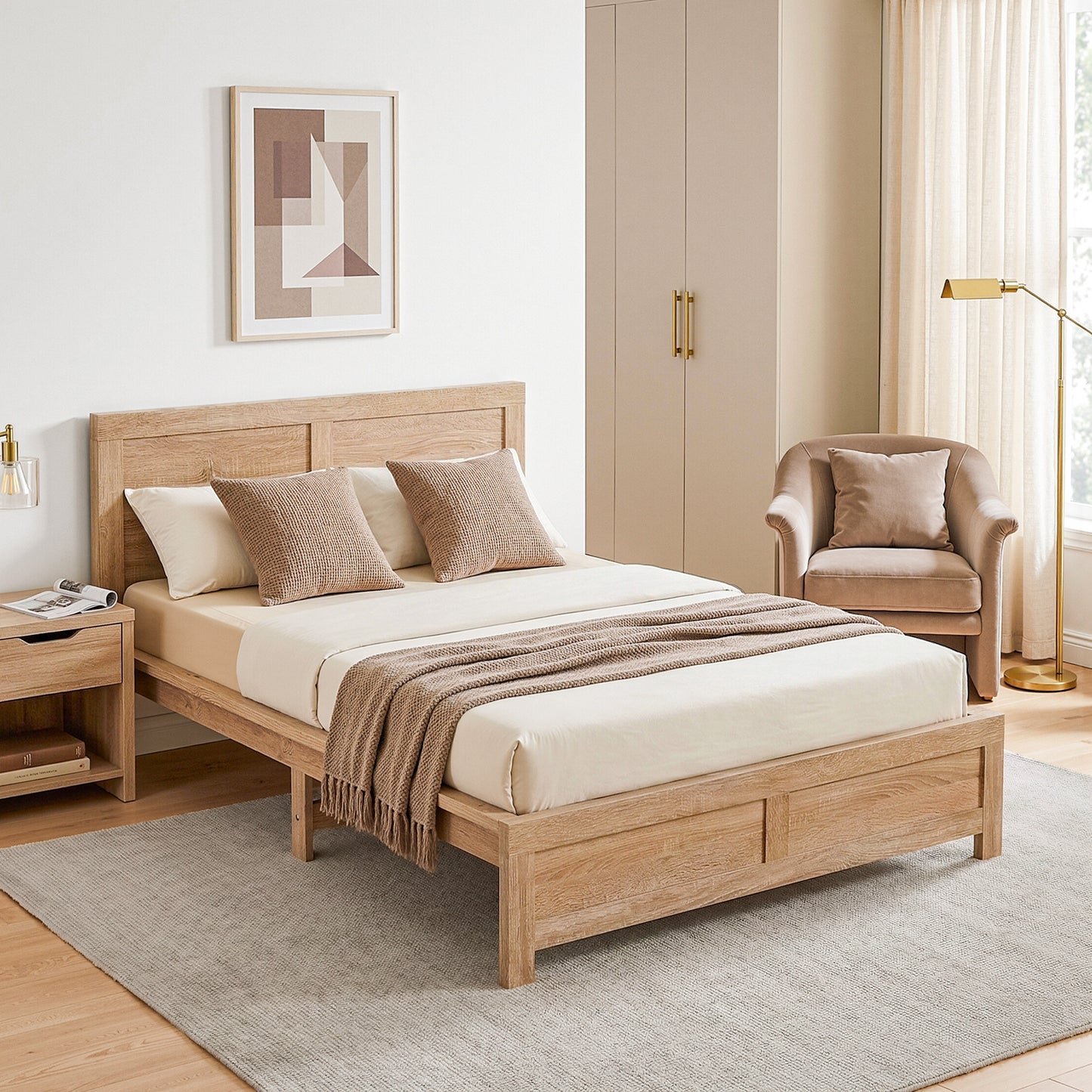 King Single Wooden Bed Frame – Pine Wood, Smooth Finish