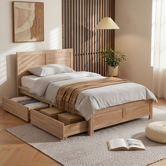 TWSC King Single Size Bed Frame with 2 Drawers Bedroom Furniture