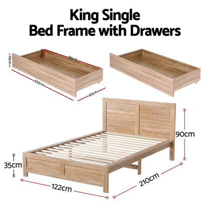TWSC King Single Size Bed Frame with 2 Drawers Bedroom Furniture