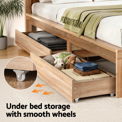 TWSC King Single Size Bed Frame with 2 Drawers Bedroom Furniture