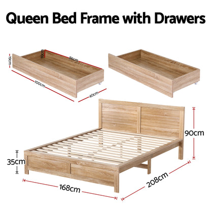 TWSC Queen Size Bed Frame with 2 Drawers Bedroom Furniture