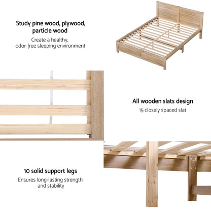TWSC Queen Size Bed Frame with 2 Drawers Bedroom Furniture