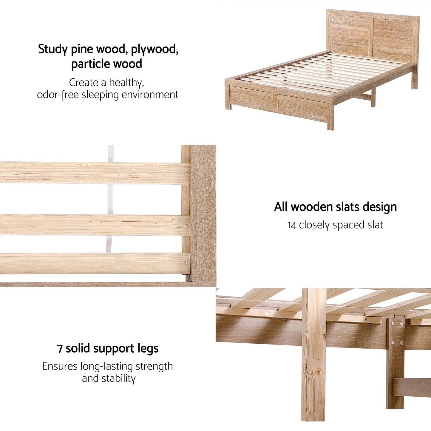 TWSC Single Bed Frame Wooden Bed Base Walnut