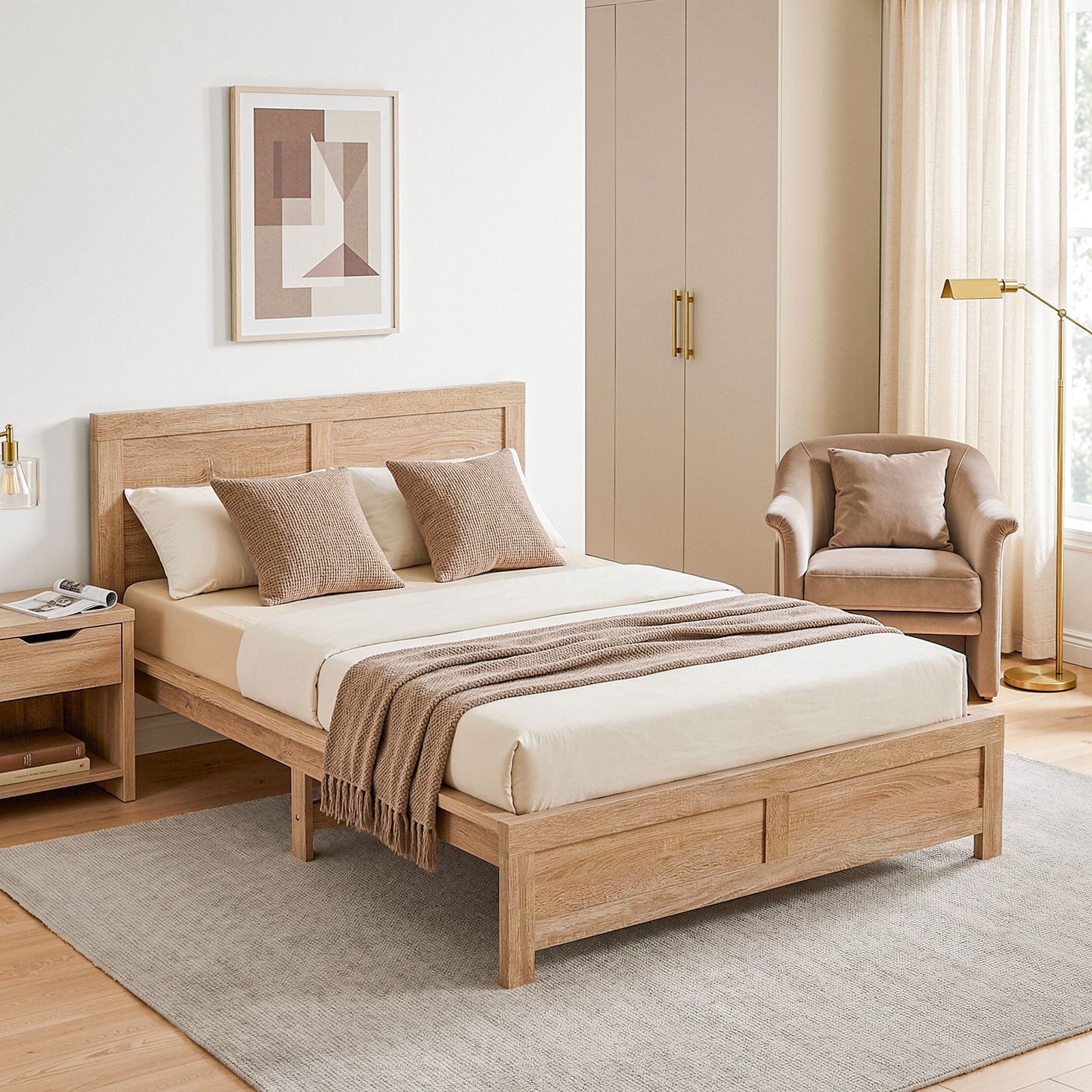 TWSC Single Bed Frame Wooden Bed Base Walnut