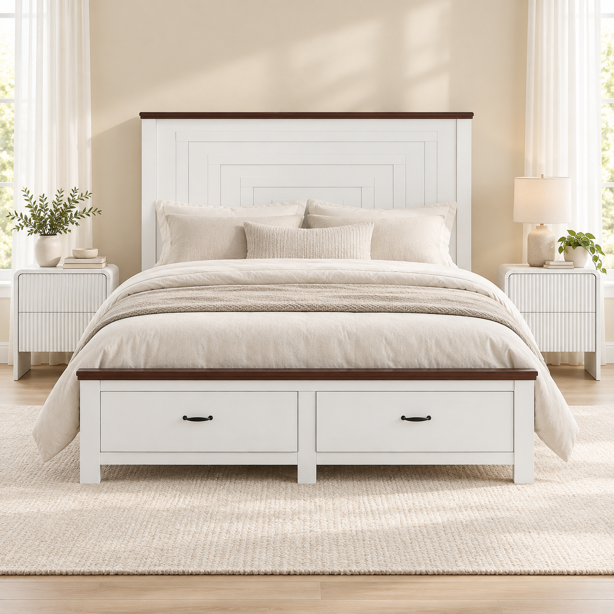 TWSC Queen Wooden Bed Frame and 2 Bedside Table Bedroom Furniture Set