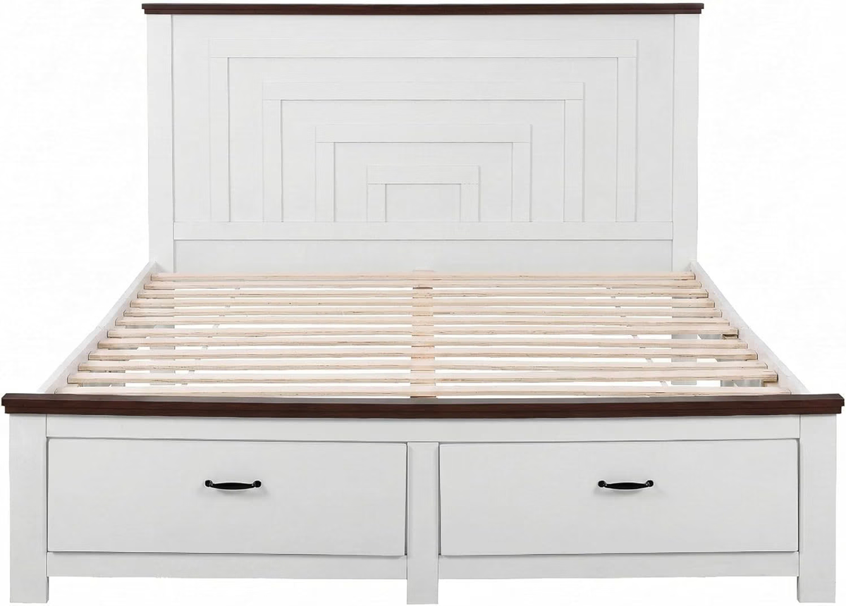 TWSC Queen Wooden Bed Frame and 2 Bedside Table Bedroom Furniture Set