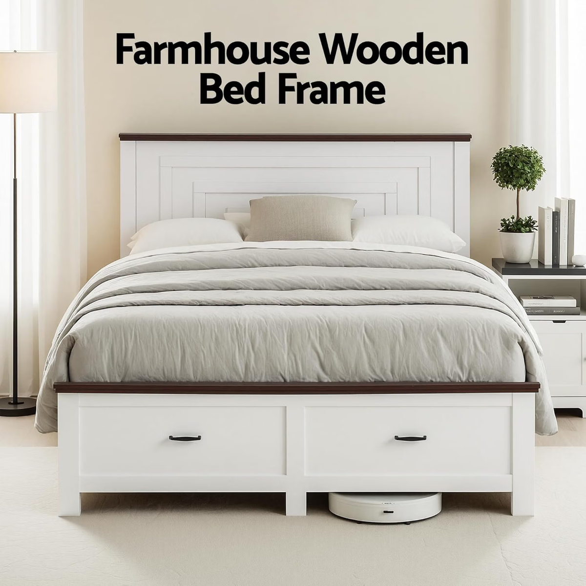 TWSC Queen Wooden Bed Frame and 2 Bedside Table Bedroom Furniture Set