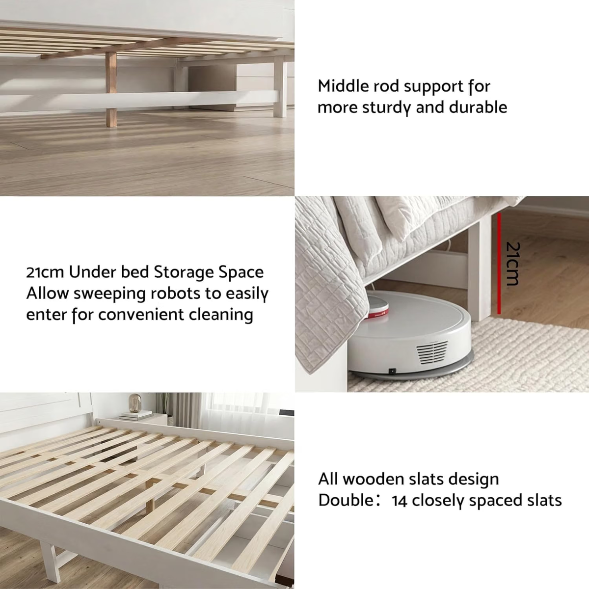 TWSC Queen Wooden Bed Frame and 2 Bedside Table Bedroom Furniture Set