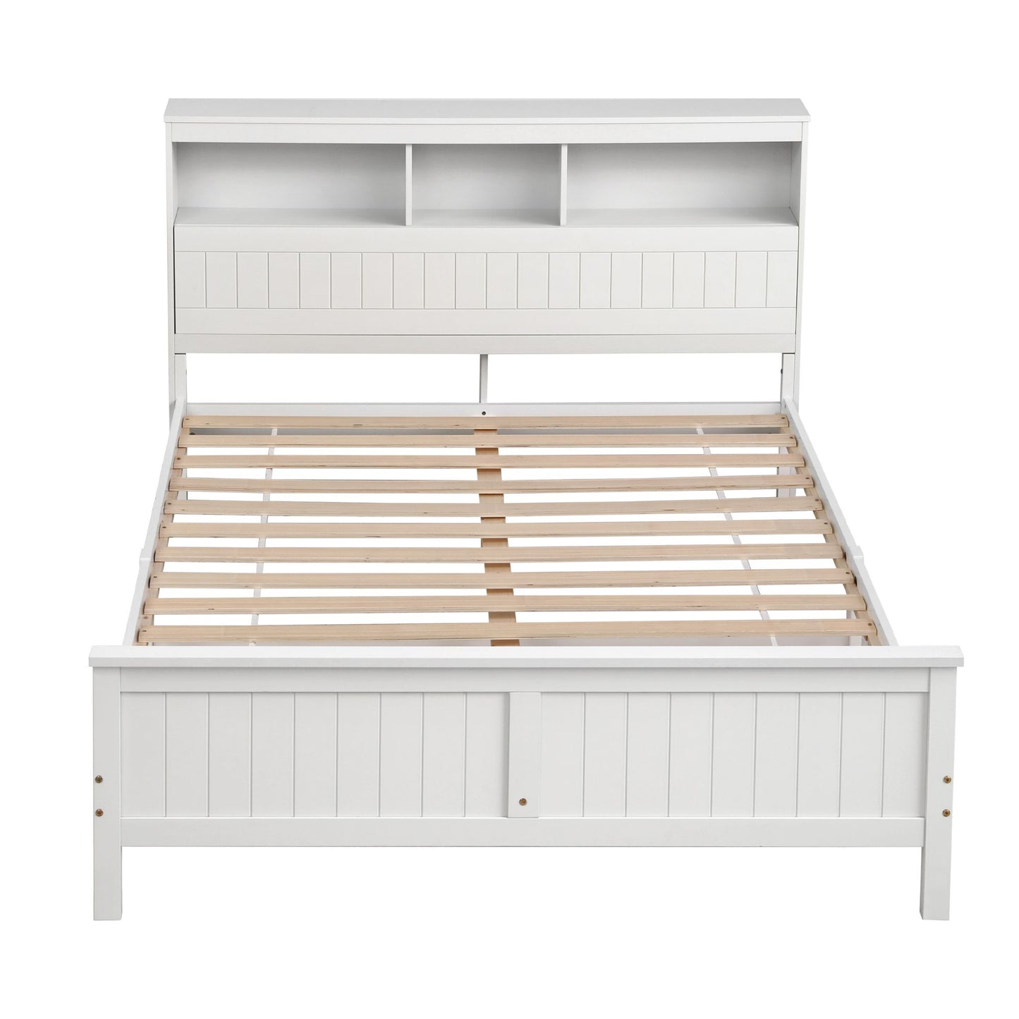 Queen Bed Frame with Storage Headboard and Footboard – White Pine Wood