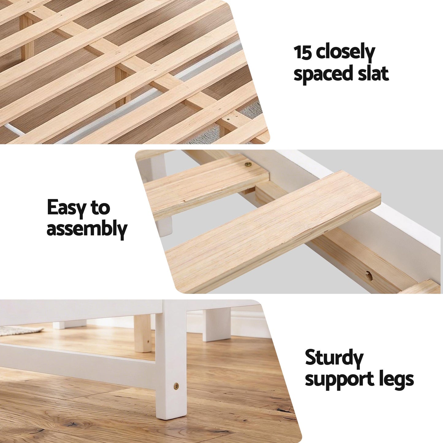 Queen Bed Frame with Storage Headboard and Footboard – White Pine Wood