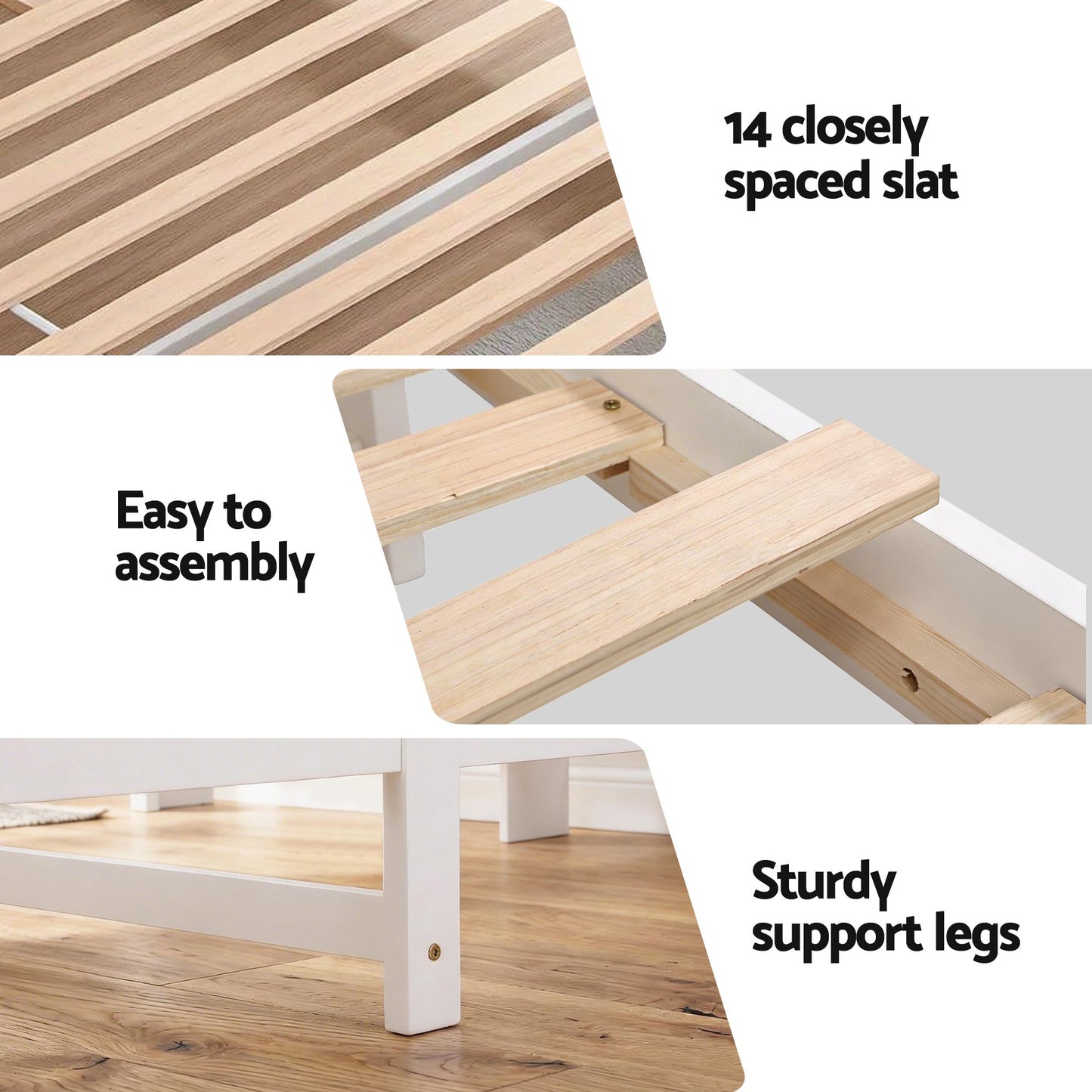 TWSC Single Bed Frame with Storage Headboard and Footboard Wooden Bed Base White