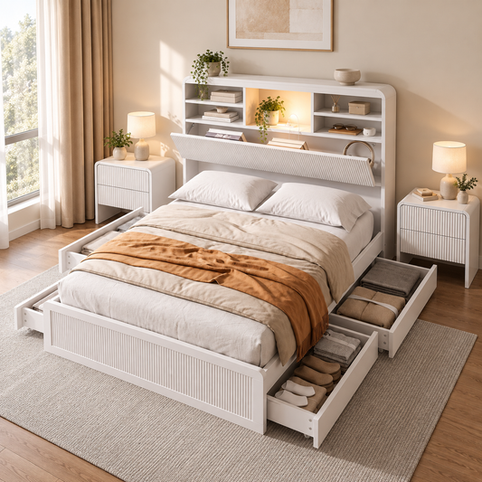 TWSC King Single Bed Frame and 2 Bedside Table Bedroom Furniture Set