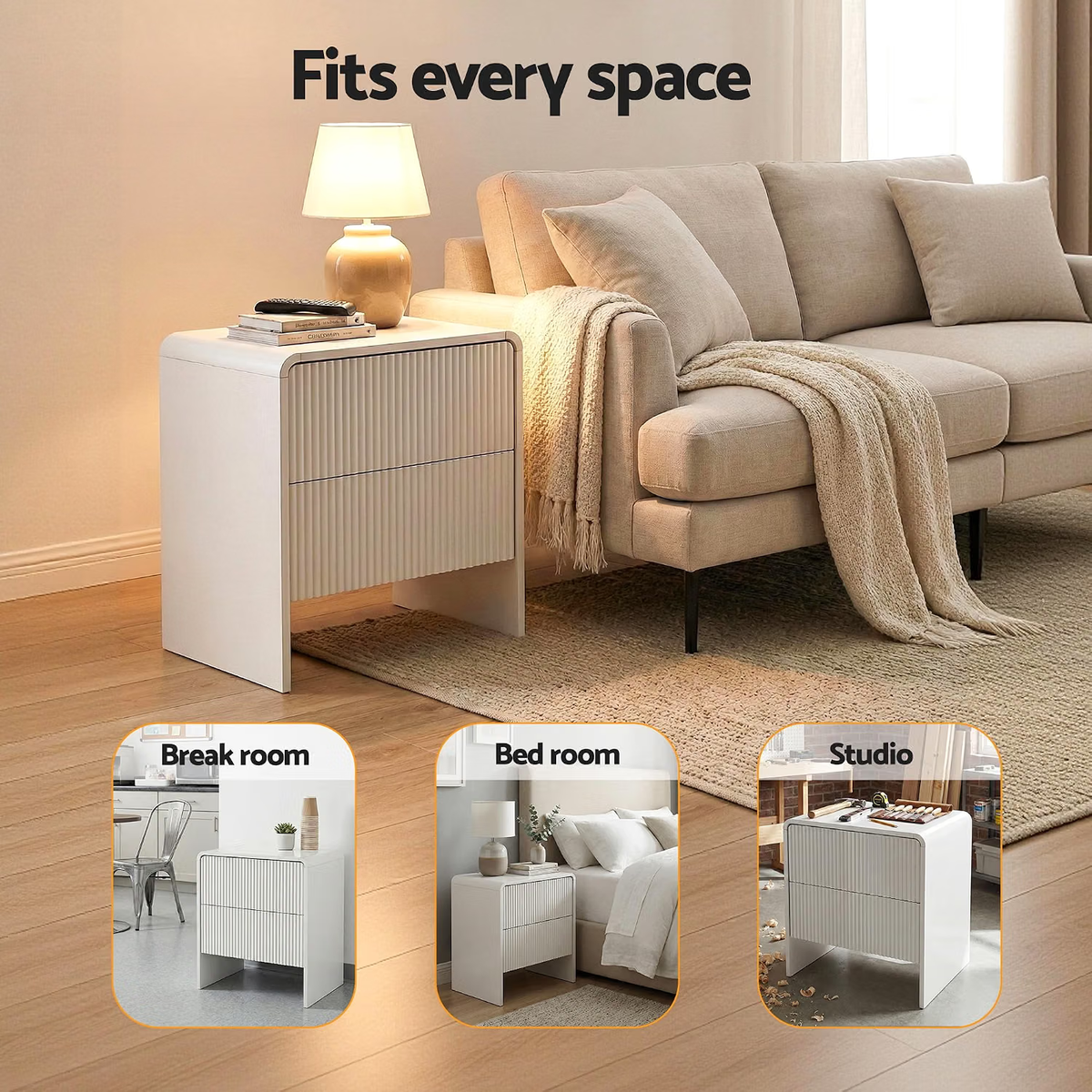TWSC King Single Bed Frame and 2 Bedside Table Bedroom Furniture Set