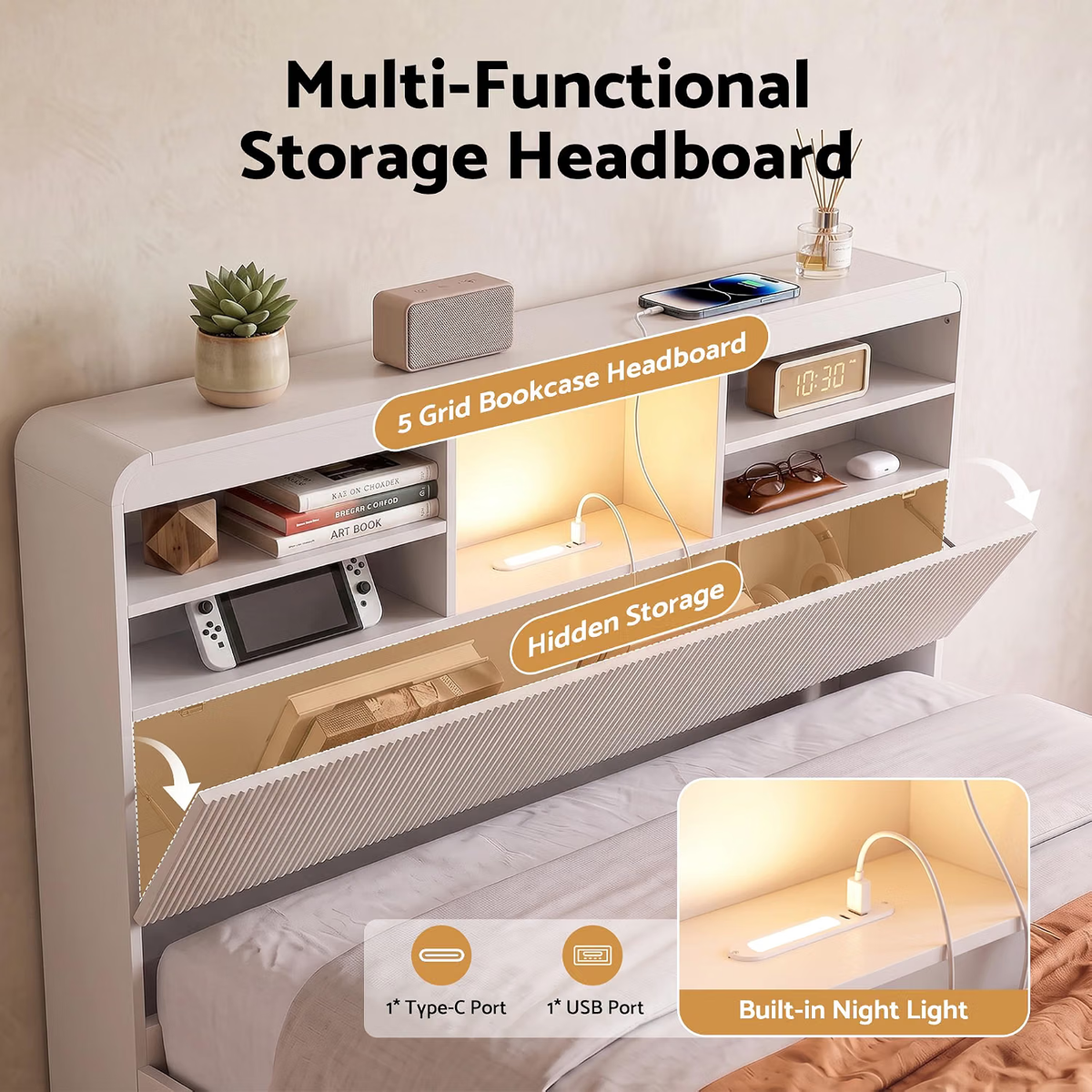 TWSC King Single Bed Frame and 2 Bedside Table Bedroom Furniture Set