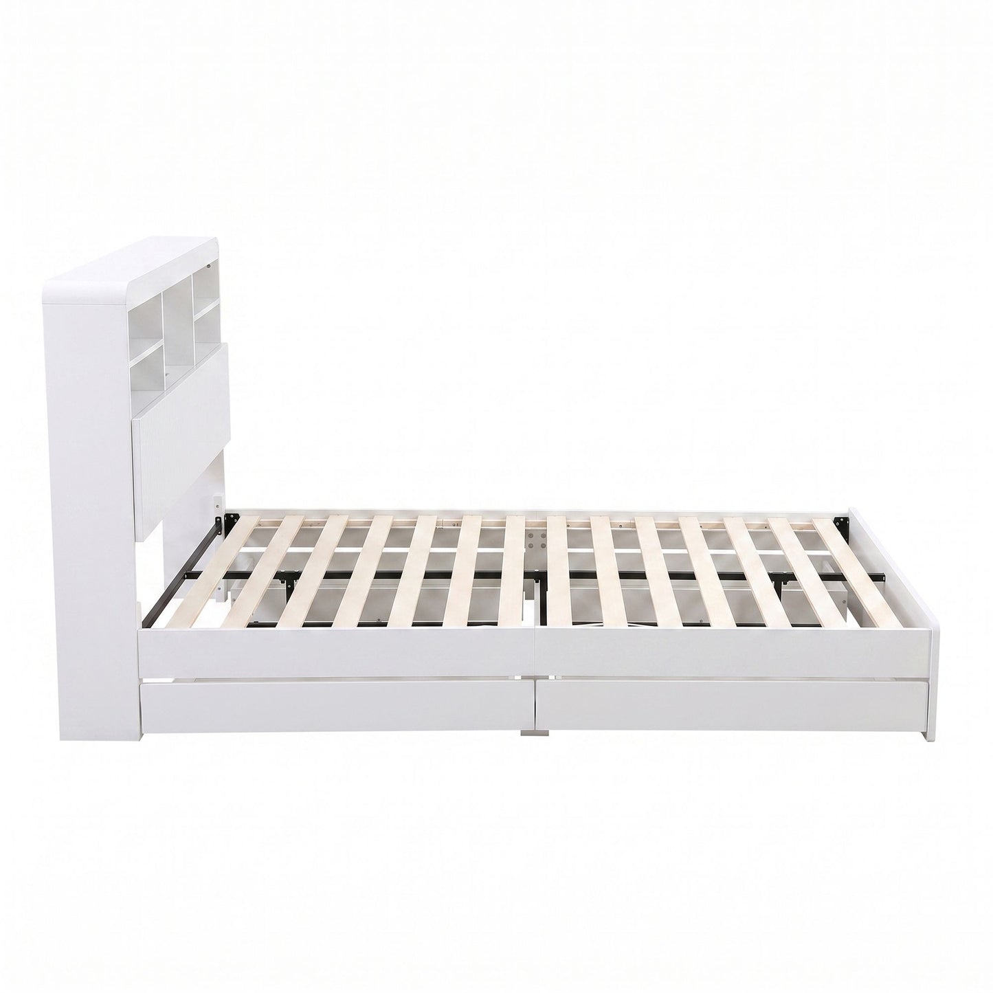 TWSC King Single Bed Frame with Storage, 4 Drawers, USB and Night Light White