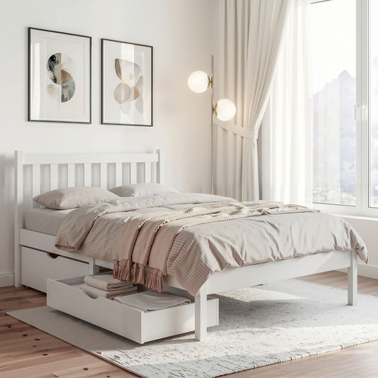 Sofie Bed Frame – Wooden Platform with 2 Storage Drawers, King Single White