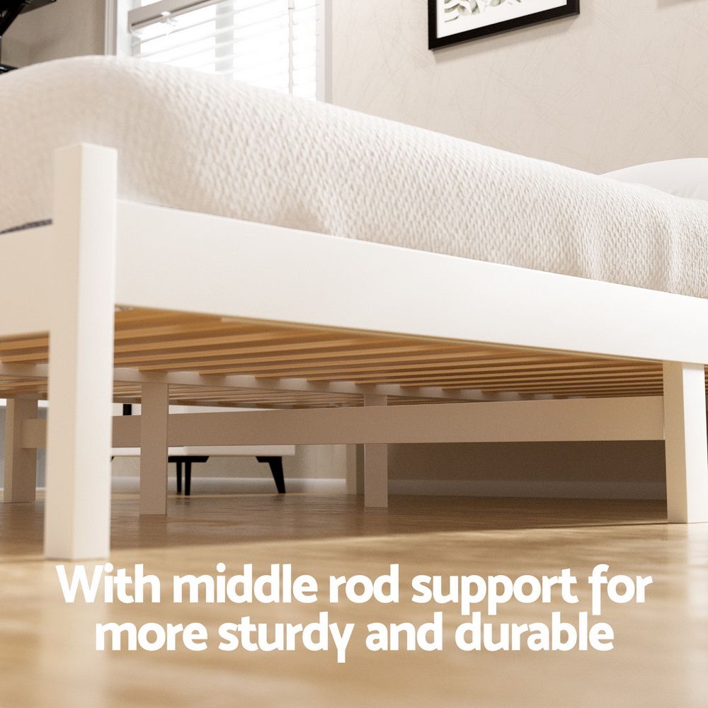 TWSC Bed Frame Queen Size Wooden Platform with 2 Storage Drawers White