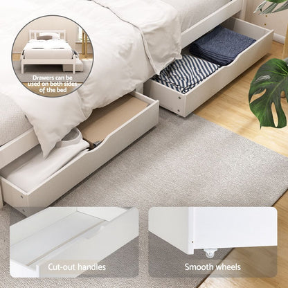 TWSC Bed Frame Single Size Wooden Platform with 2 Storage Drawers White SOFIE