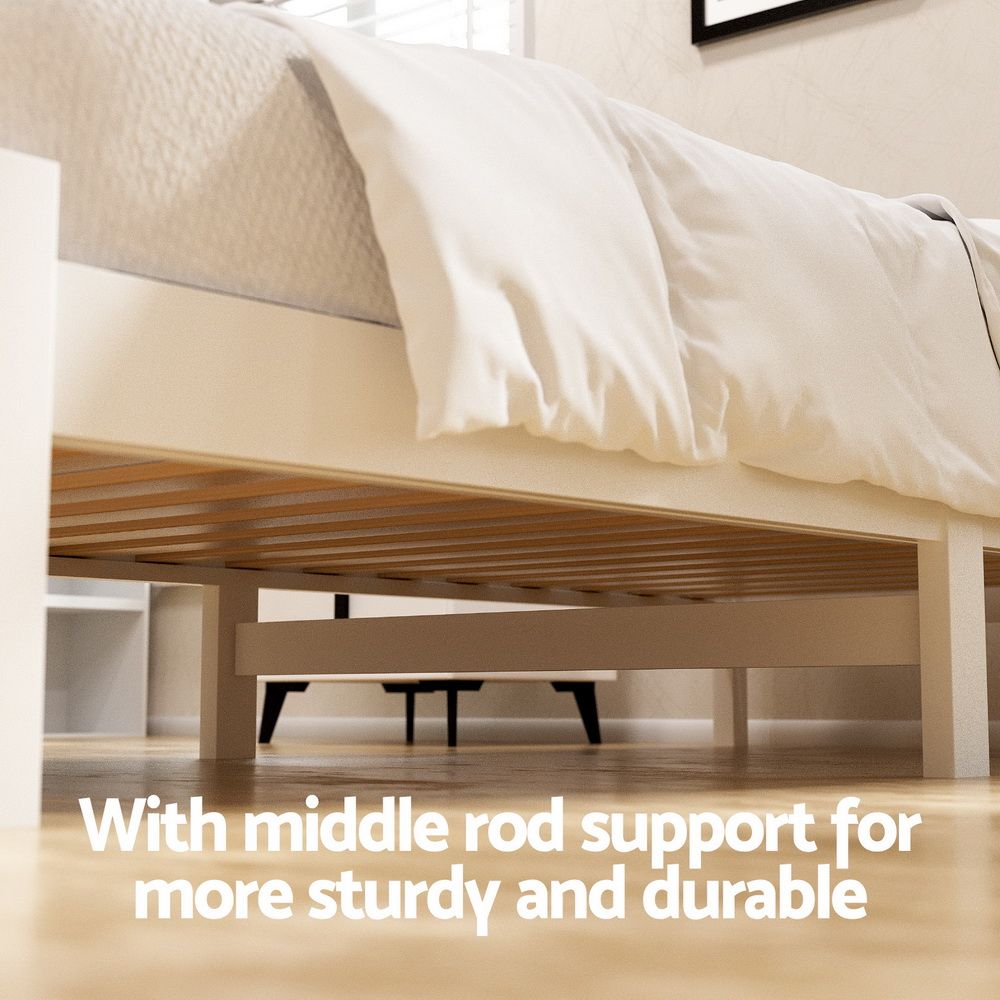 TWSC Bed Frame Single Size Wooden Platform with 2 Storage Drawers White SOFIE